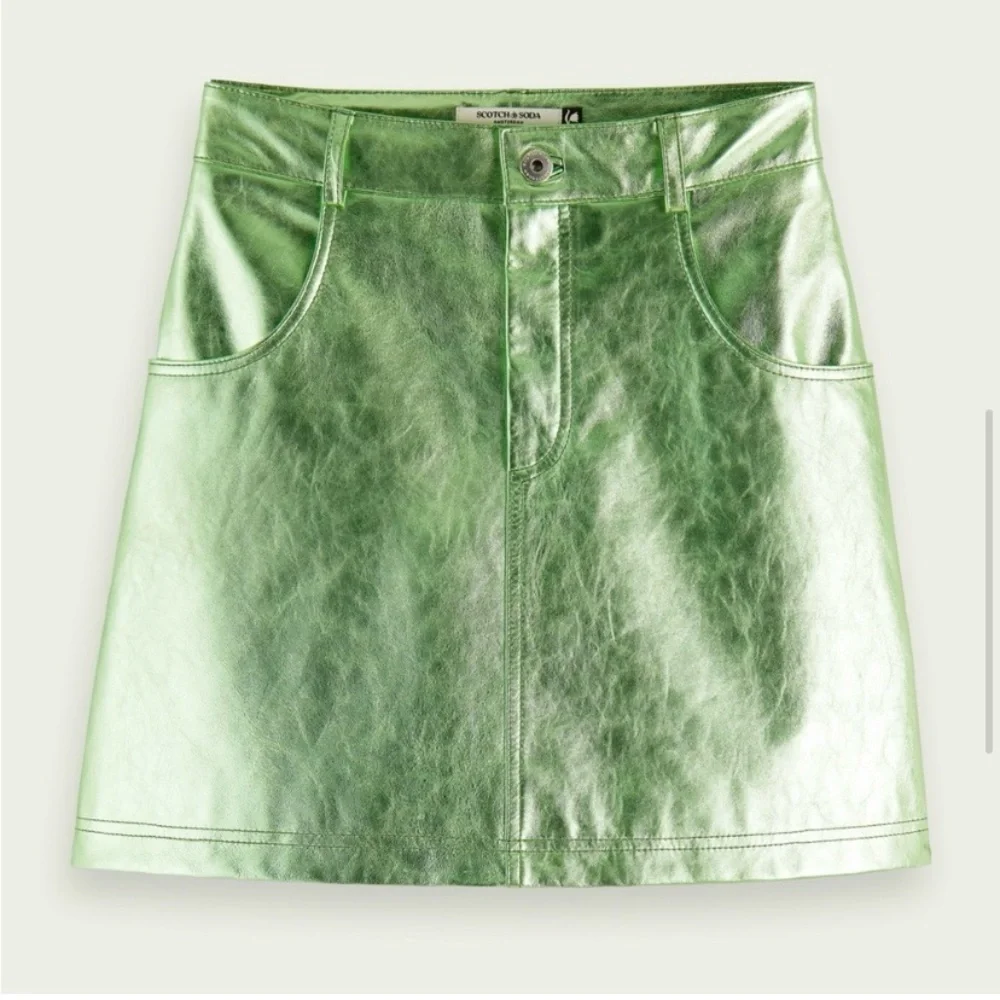 NWT Scotch & Soda Amsterdam 100% Sheep Leather Metallic Mini Skirt Fresh Mint XS